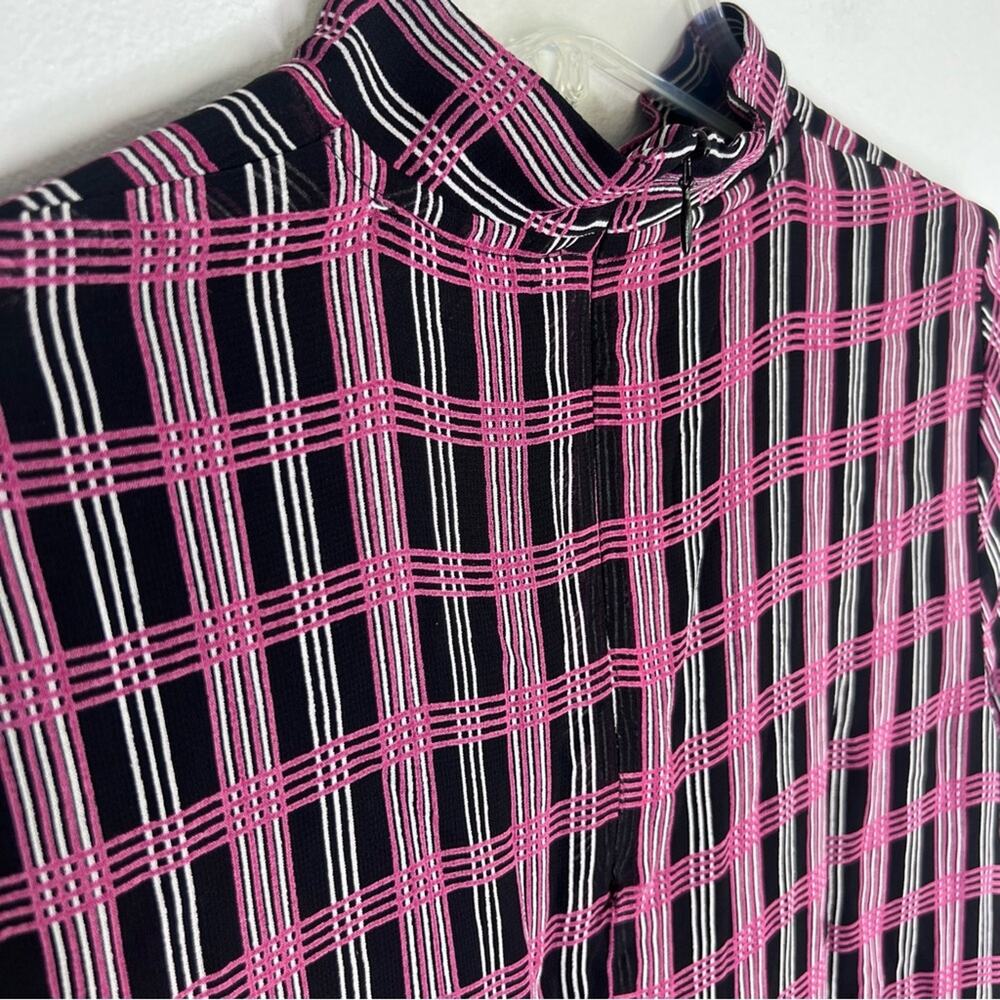 NEW Ganni Plaid Check Georgette Mock Neck Midi Dress Long Sleeves Sz 34/XS - Picture 6 of 9